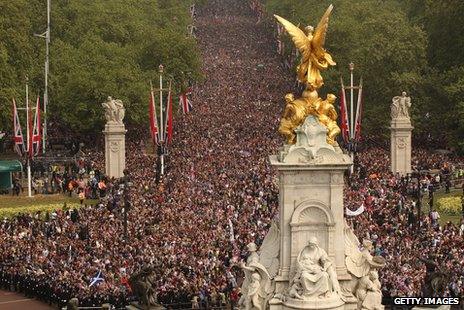 Crowds on The Mall for the Royal Wedding