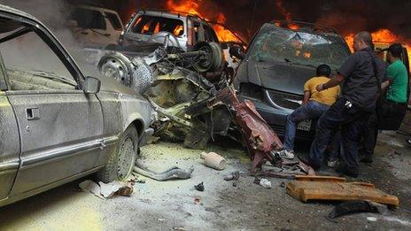 Site of a car bomb blast in Beirut stronghold of Hezbollah, on 9 July 2013
