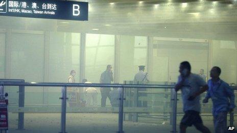 The scene at Beijing Capital International Airport after an explosion (20 July)