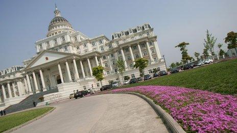 A view of the government office building in the city of Fuyang in Anhui Province, eastern China.