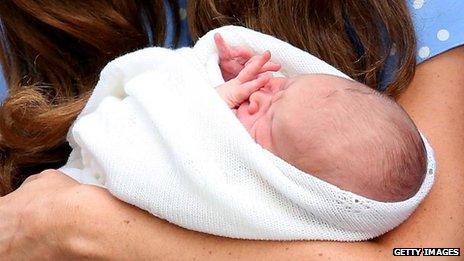 Duchess of Cambridge holds her new baby boy