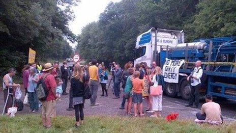 Protesters at the test drilling site near Balcombe