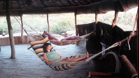 Judith Tebbutt relaxing in a hammock on holiday before the kidnap