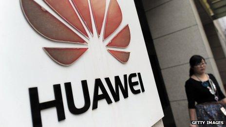 Huawei logo outside company building