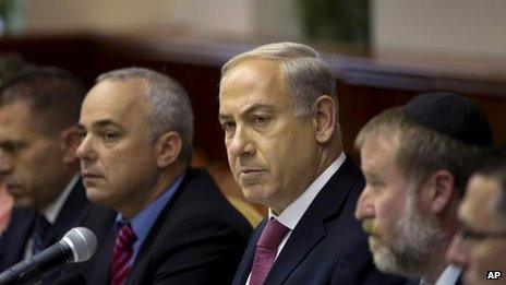 Israeli Prime Minister Benjamin Netanyahu at the cabinet meeting, 28 July
