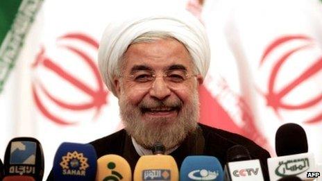 Hassan Rouhani at a press conference on 17 June 2013, following his election win