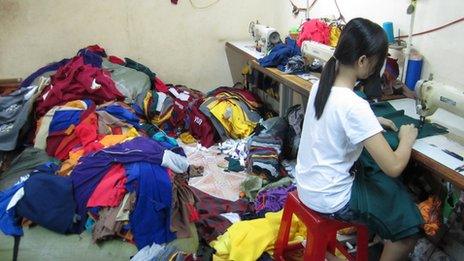 A child working in one of the garment factories raided by the Blue Dragon Children's Foundation in Vietnam