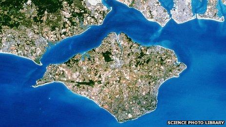 An aerial view of the Isle of Wight off Hampshire