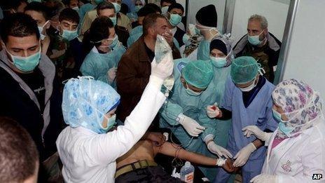 A photo released by Syria's state news agency purportedly showing victims of a chemical weapons attack at Khan al-Assal (19 March 2013)