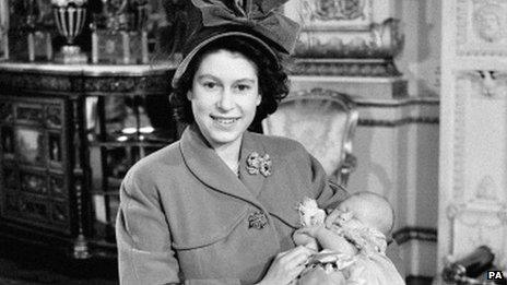 Princess Elizabeth - now the Queen - with baby Prince Charles