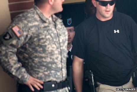 Bradley Manning - and guards - at his trial
