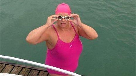 Wendy Trehiou about to start her double Channel swim - picture courtesy of Cliff Golding