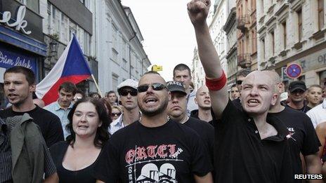 Ультраправые активисты в Пльзене. 24 августа 2013 г.