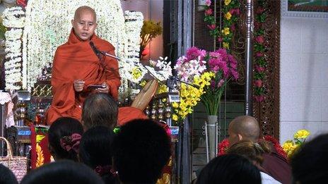 Buddhist monk Ashin Wirathu teaching a class in Mandalay