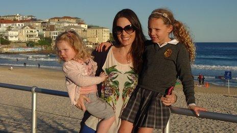 Kendall Hayes and her two daughters, at Bondi beach