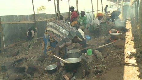 Women cooking at a camp in Rwanda