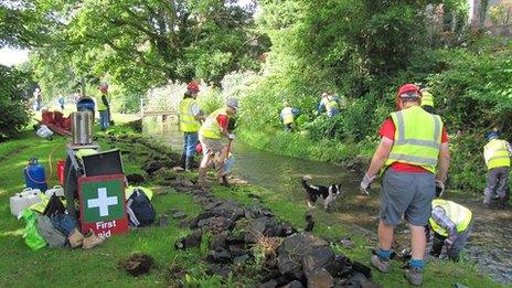 Workers restoring Swansea canal