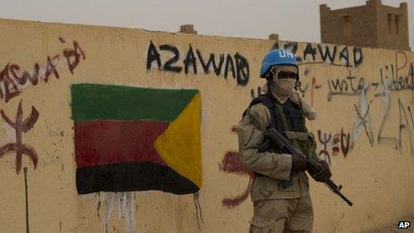 A United Nations peacekeeper in Kidal, Mali - July 2013