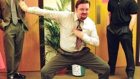David Brent doing his memorable dance in BBC's The Office