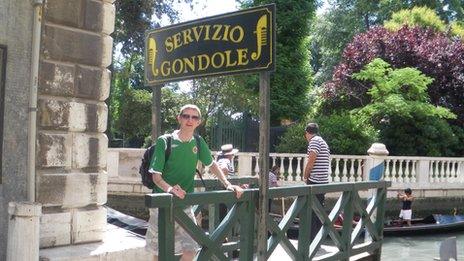 Jonny Blair with gondolas in Venice