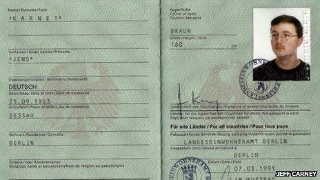 Passport under the name of Jens Karney
