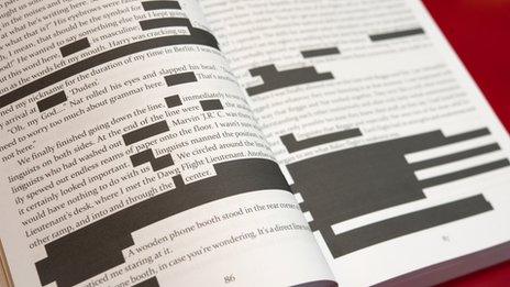 Pages from Carney's book, Against All Enemies, showing blacked out text