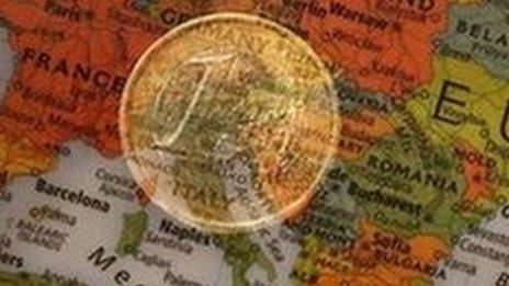Euro superimposed on map