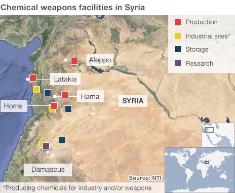 Map showing Syria's chemical weapons facilities