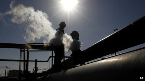 An oil worker, works at a refinery inside the Brega oil complex, in Brega, eastern Libya - File photo
