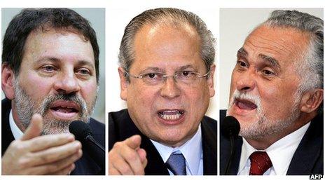 'Mensalao' defendants (L to R): former Treasurer of the Workers Party (PT) Delubio Soares; former Chief of Staff of the Brazilian Government Jose Dirceu and and former President of PT Jose Genoino