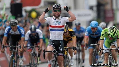 Mark Cavendish winning stage seven of the Tour of Britain