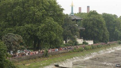 The long queue for entry to Battersea Power Station in London on Sunday