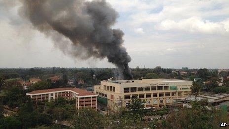 Smoke rises from the Westgate shopping centre in Nairobi.
