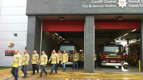 Firefighters walkout in Adam Street, Cardiff