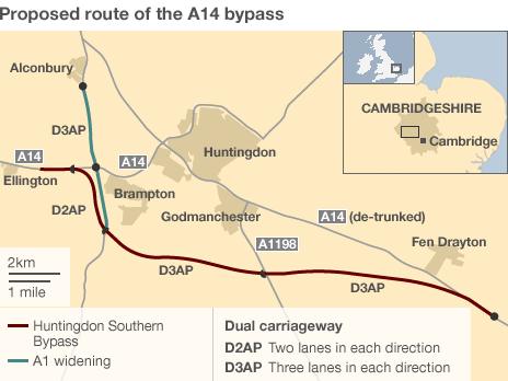 Proposed route of the A14 bypass