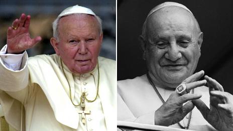 Pope John Paul II (left) and Pope John XXIII