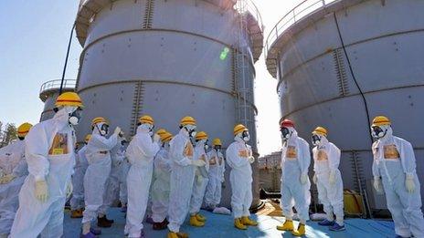 Japanese Prime Minister Shinzo Abe at Fukushima power plant