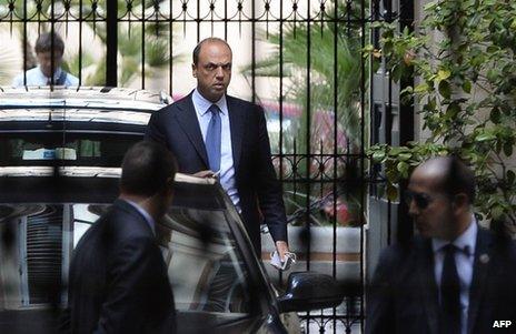 Angelino Alfano leaves Silvio Berlusconi"s private residence in Rome, 1 October