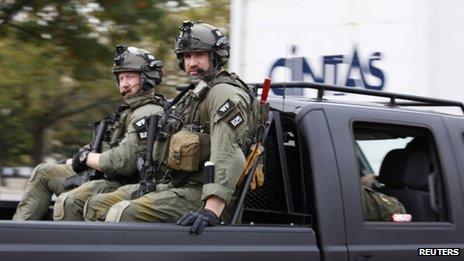 An armed response unit was seen driving to the US Capitol following reports of a shooting nearby