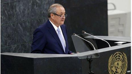 Uzbekistan's Foreign Minister Abdulaziz Kamilov addresses the 68th session of the United Nations General Assembly (27 Sept. 2013)