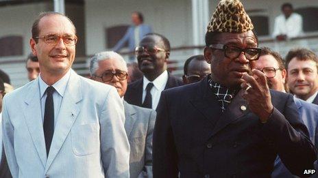 President Mobutu with Jacques Chirac, the then Mayor of Paris, in 1985