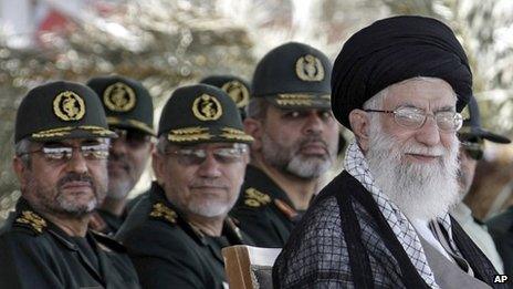 Ayatollah Khamenei with a group of Revolutionary Guard graduates