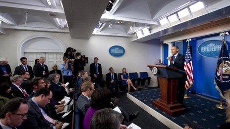 President Obama speaks during an October 8 press conference.