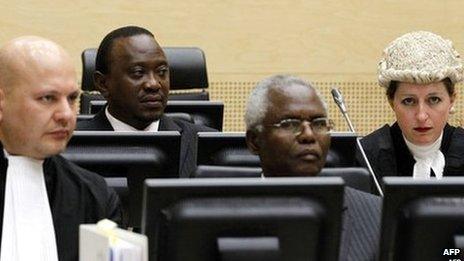 Uhuru Kenyatta (back row), at the International Criminal Court in The Hague on 8 April 2011