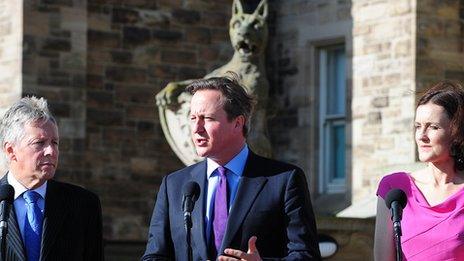 David Cameron speaking at Stormont news conference