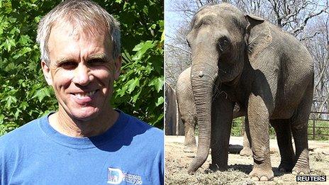 John Bradford and Patience the elephant