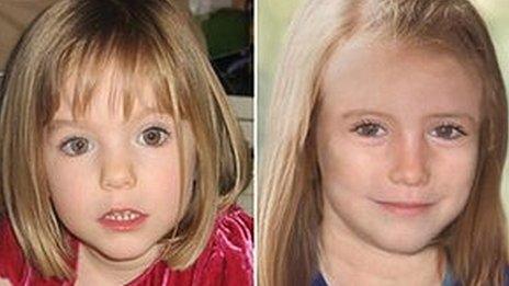 Madeleine McCann when she disappeared and how she might have looked aged nine