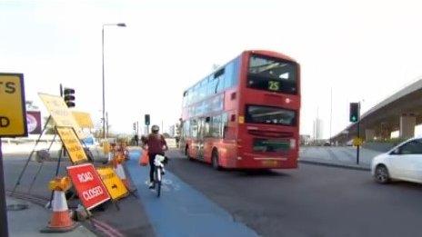 The cycle superhighway at Bow roundabout
