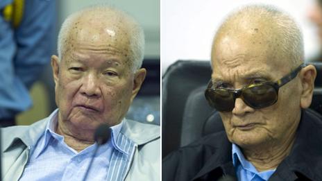 Khmer Rouge former president Khieu Samphan (left) and Khmer Rouge leader 'Brother Number Two' Nuon Chea