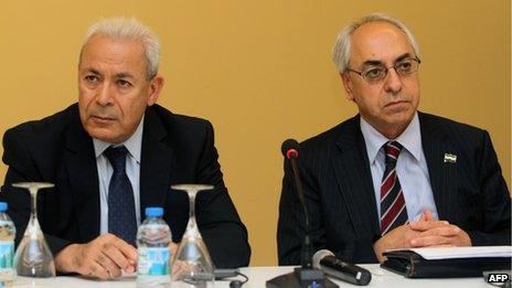 Burhan Ghalioun (L) and Abdelbaset Sayda (R) at a meeting in Istanbul 10 June 2012